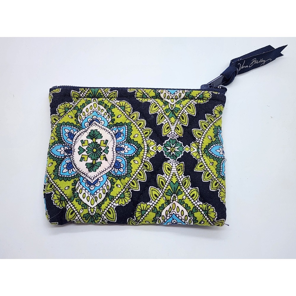 Retired Vera Bradley Cambridge Blue And Green Paisley Zip Change Purse- EUC